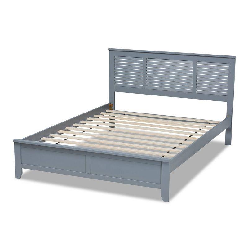 Gray Upholstered Wood Full Platform Bed with Headboard