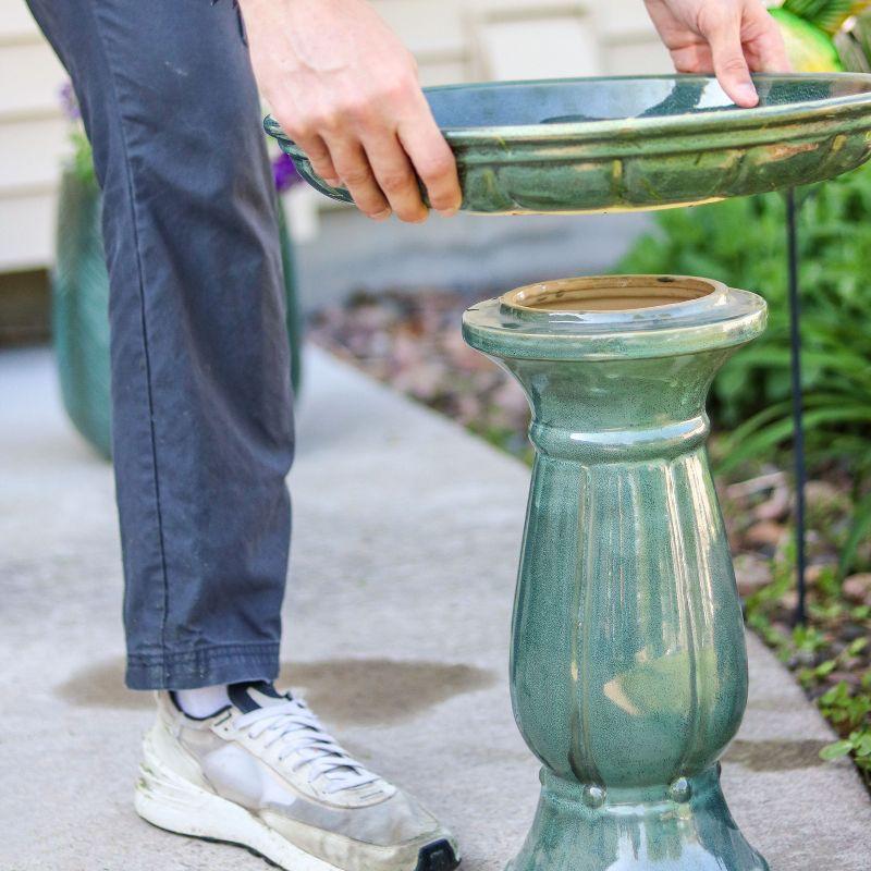 Lark Manor™ Aubriela Freestanding Ceramic Outdoor Bird Bath, UV-Resistant Green Mist Finish