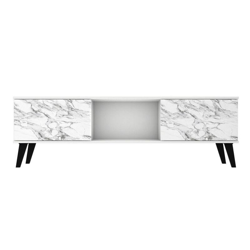 White and Marble Mid-Century Modern TV Stand with Cabinet
