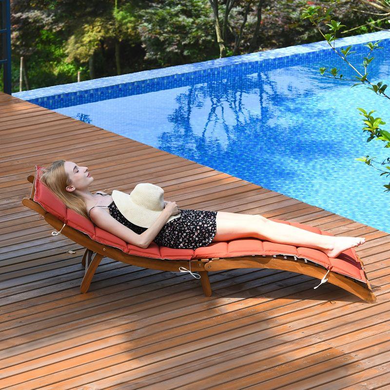 Costway 2 PCS Folding Wooden Lounge Chair Chaise W/ Cushions  Pool Deck