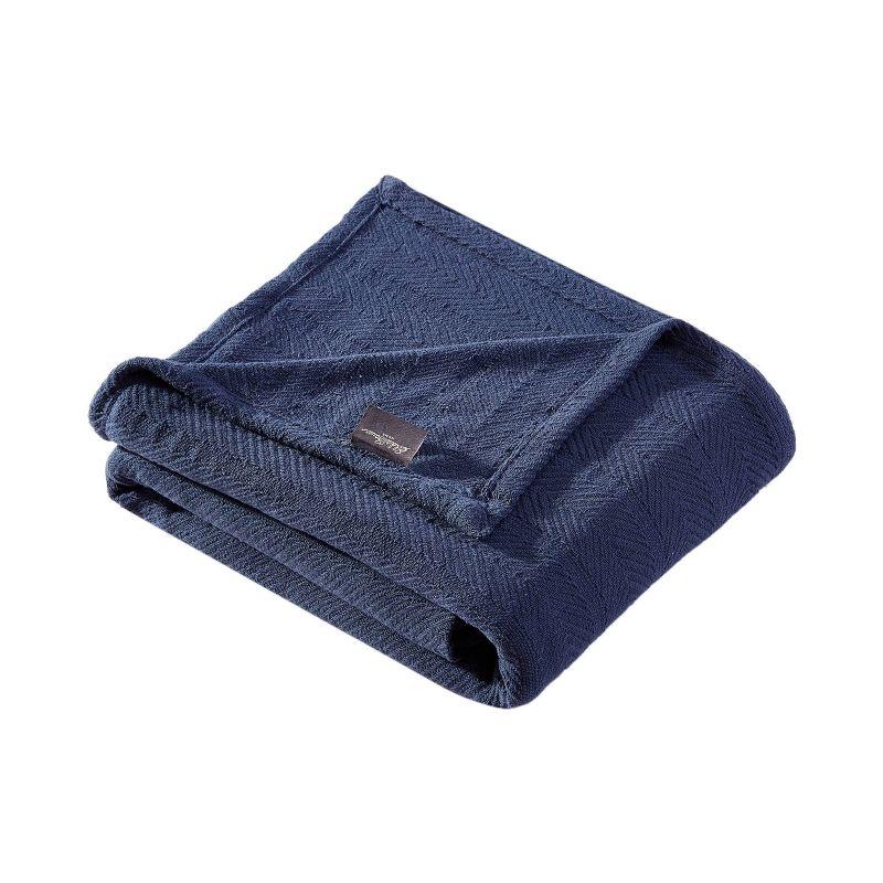 Navy King-Size Herringbone 100% Cotton Knitted Blanket