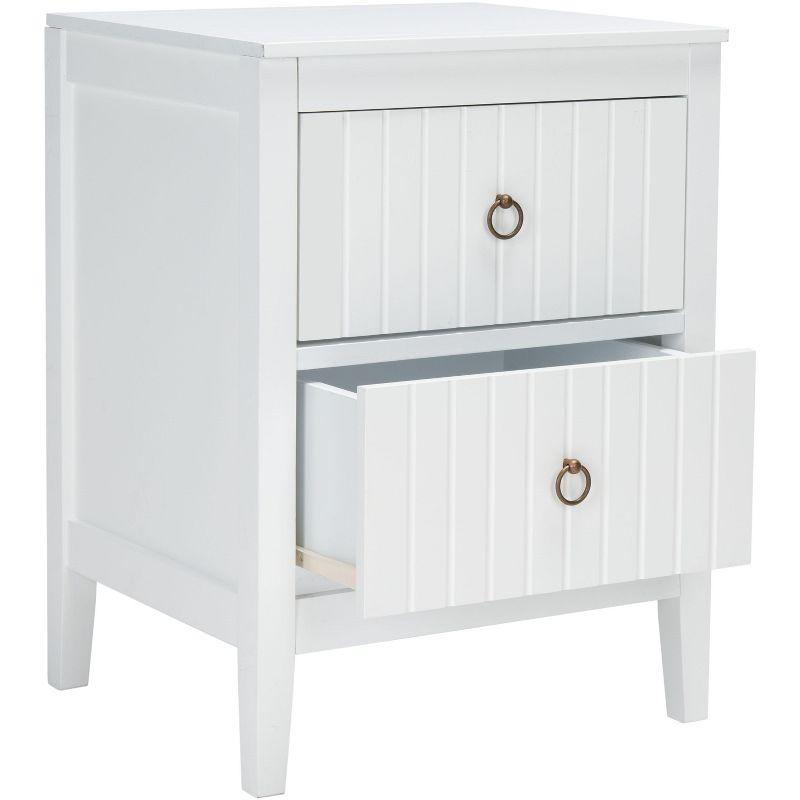 Tegan White Mahogany 2-Drawer Nightstand with Brass Ring Pulls