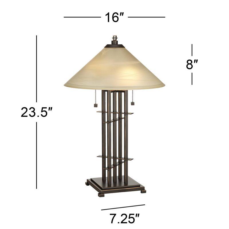 Franklin Iron Works Metro Mission Accent Table Lamp 23 1/2" High Bronze Cone Alabaster Art Glass Shade for Bedroom Living Room Bedside Nightstand Kids