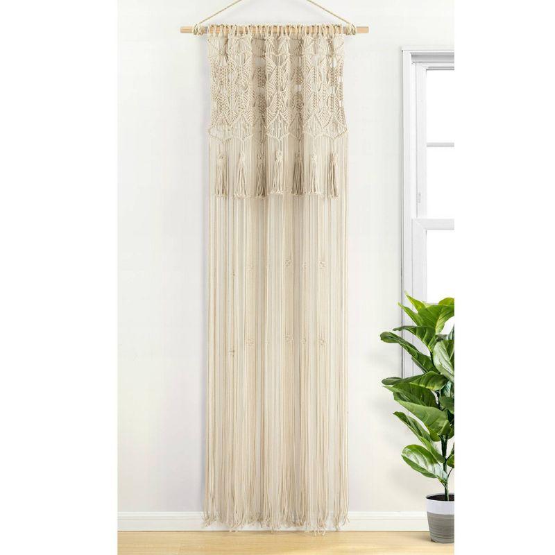 1pc 40"x84" Light Filtering Boho Macrame Tassel Curtain Panel Tan - Lush Décor