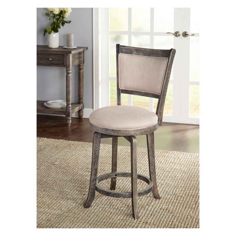24" French Country Swivel Counter Height Barstool Weathered Gray - Buylateral: Padded Back, Linen Upholstery