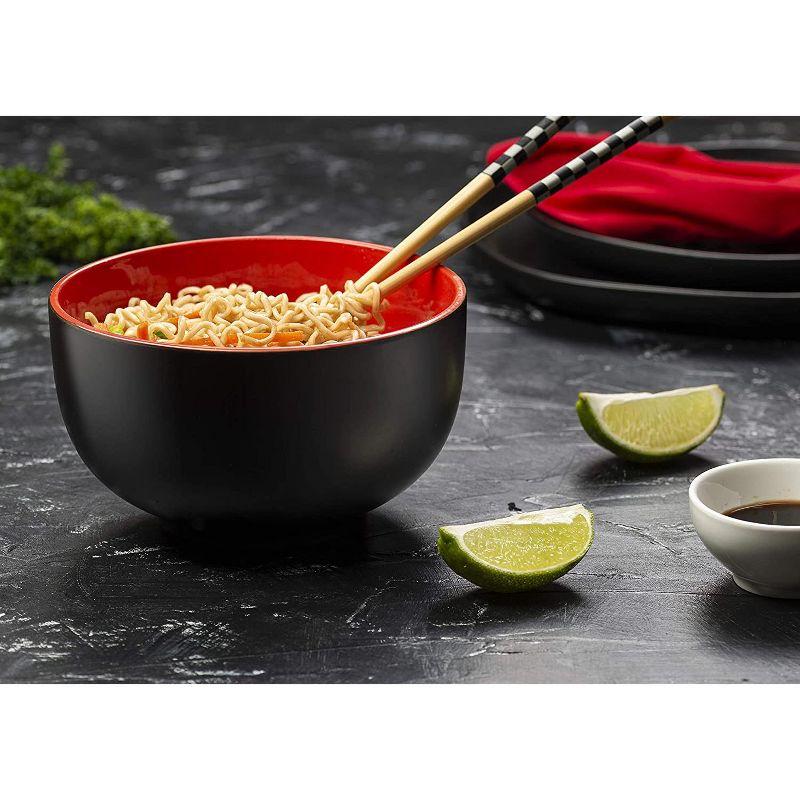 Kook 34 Oz Black & Red Deep Ceramic Ramen Bowl Set of 4