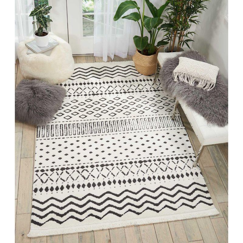 Zara 47'' Black Geometric Synthetic Shag Area Rug