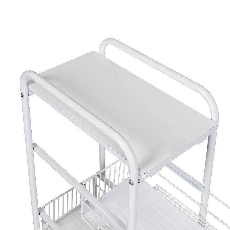 Slim White 4-Tier Rolling Cart with Pull-Out Baskets