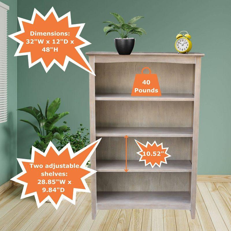 48" Shaker Bookshelf Washed Gray/Taupe - International Concepts: Solid Wood, 3-Shelf Storage