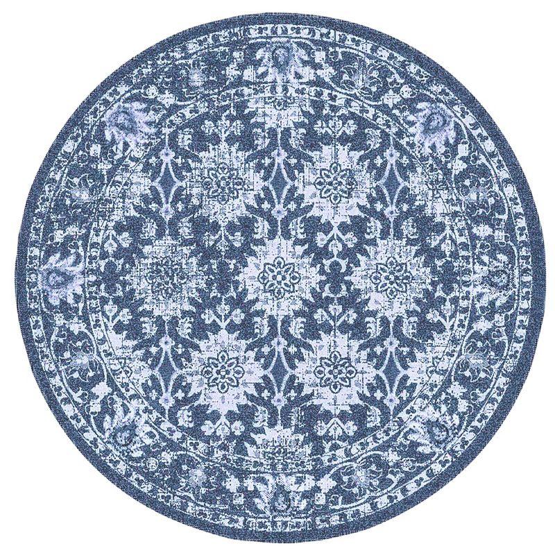 Liora Manne Carmel Vintage Floral Indoor/Outdoor Rug Navy 7'10" Round