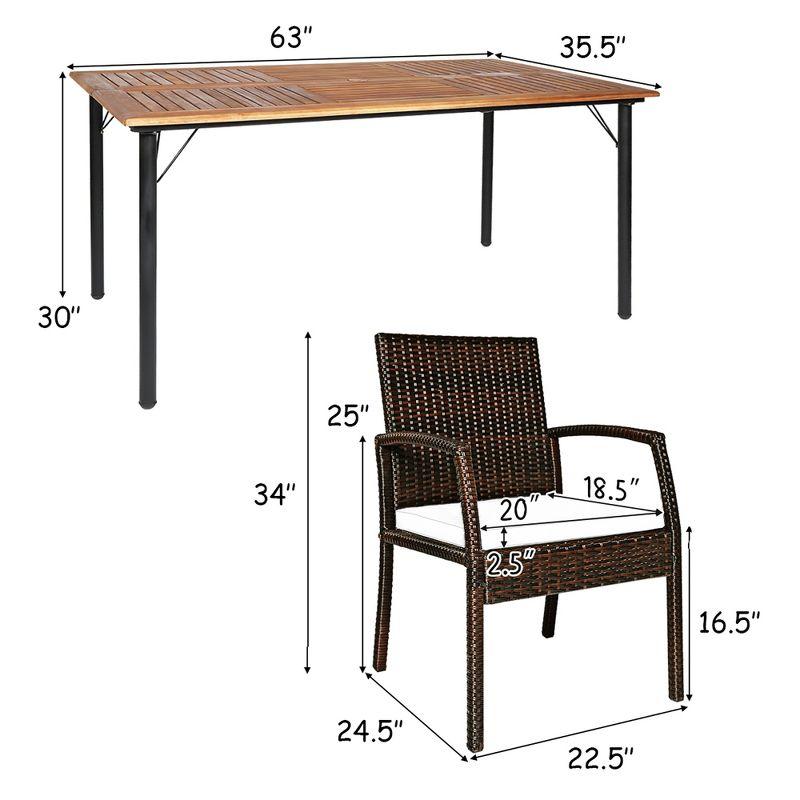 Costway 7PCS Patio Rattan Dining Chair Table Set with Cushion Umbrella Hole Turquoise