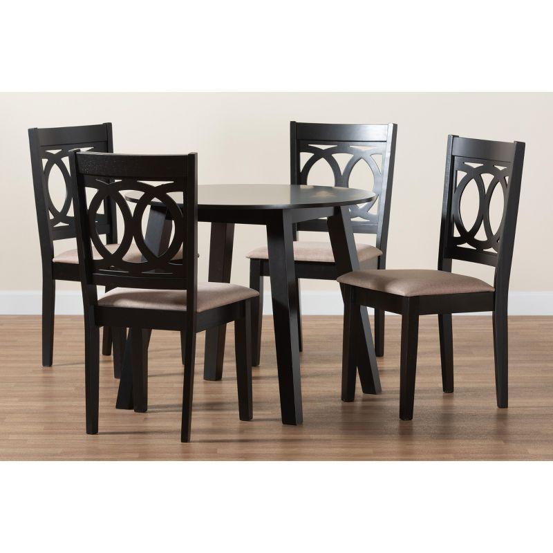 Louisa Beige Fabric and Dark Brown Wood 5-Piece Dining Set