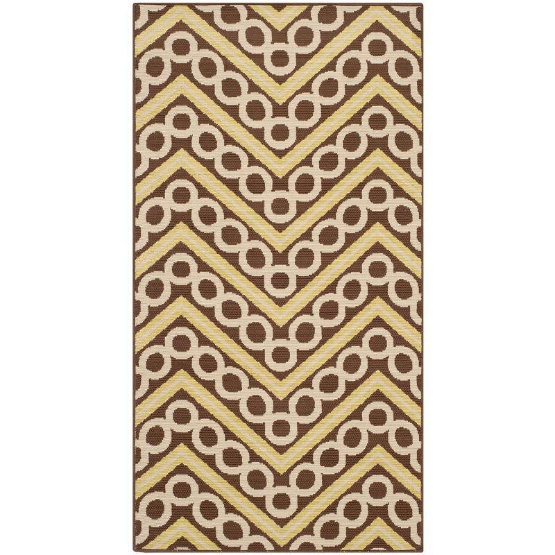 Hampton Brown and Ivory Chevron Synthetic Indoor/Outdoor Rug