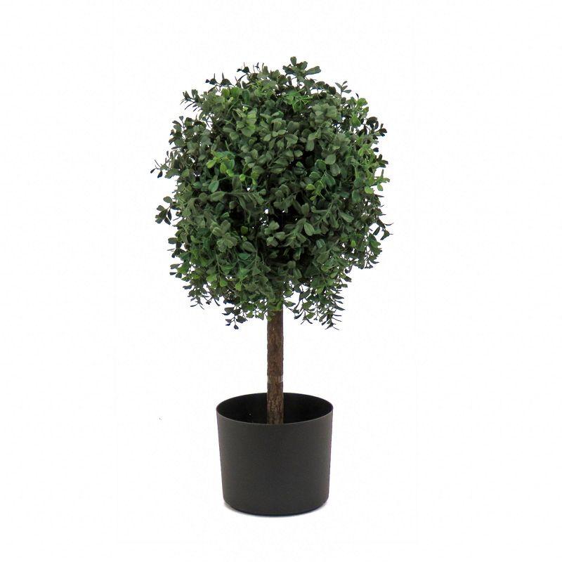 24" Green Plastic Boxwood Topiary in Black Pot with Lights