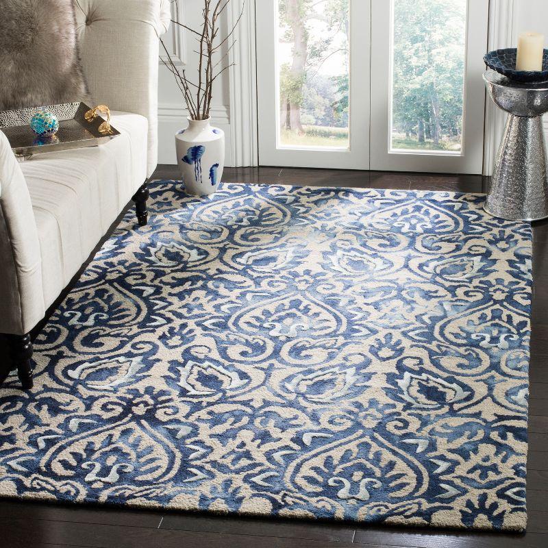 Hand-Tufted Royal Blue & Beige Floral Square Wool-Silk Rug