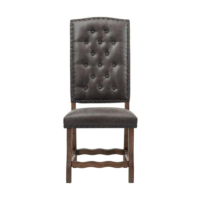 Tall Brown Faux Leather Tufted Side Chair with Wood Frame