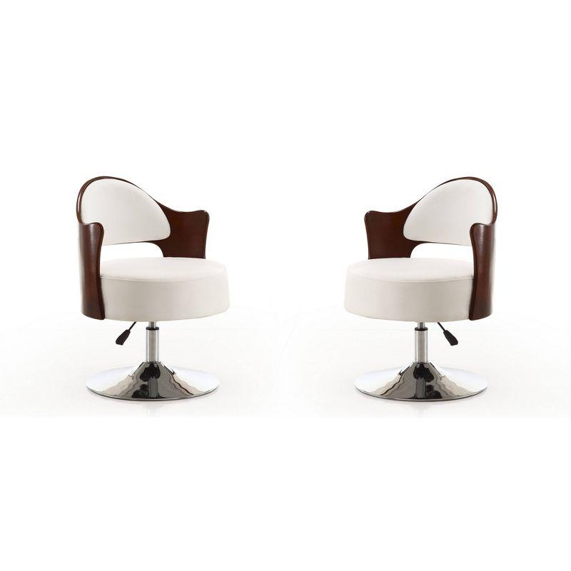 Swivel Faux Leather Accent Chair in White and Chrome - Set of 2