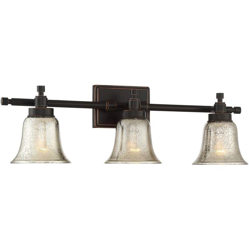 Possini Euro Design Varra Rustic Industrial Wall Light Bronze Hardwire 26 1/2" 3-Light Fixture Bell Mercury Glass Shade for Bedroom Bathroom Vanity