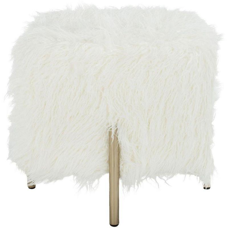 Momina Faux Fur Square Ottoman - White/Brass - Safavieh