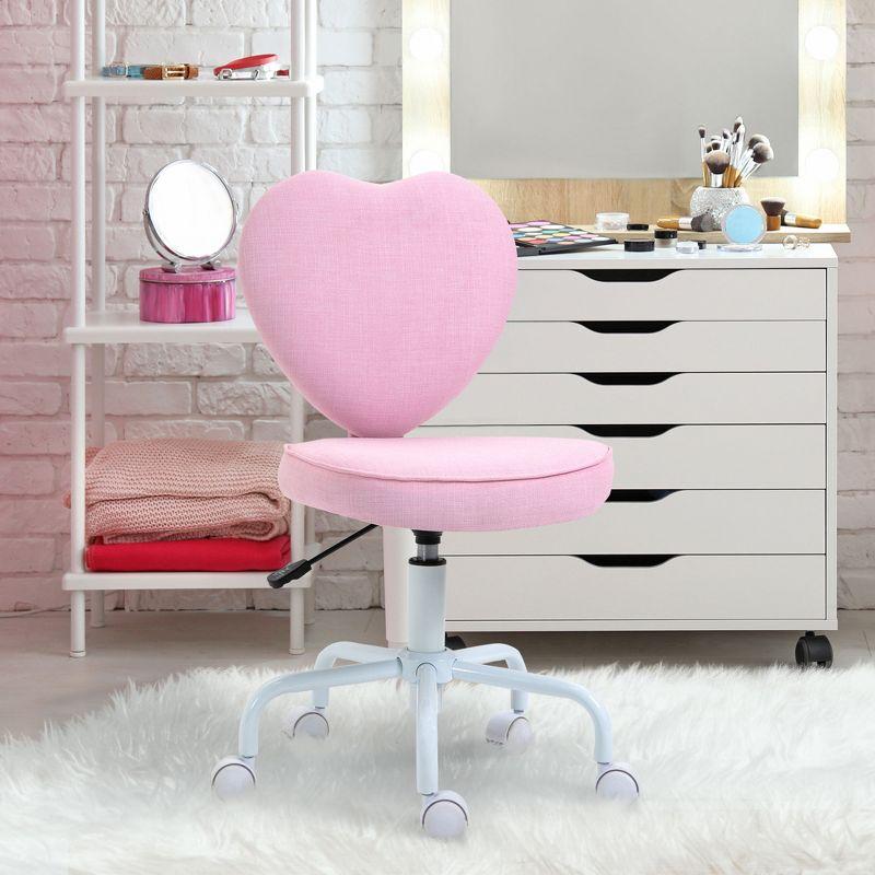 HOMCOM Heart Love Shaped Back Design Office Chair with Adjustable Height and 360 Swivel Castor Wheels, Pink