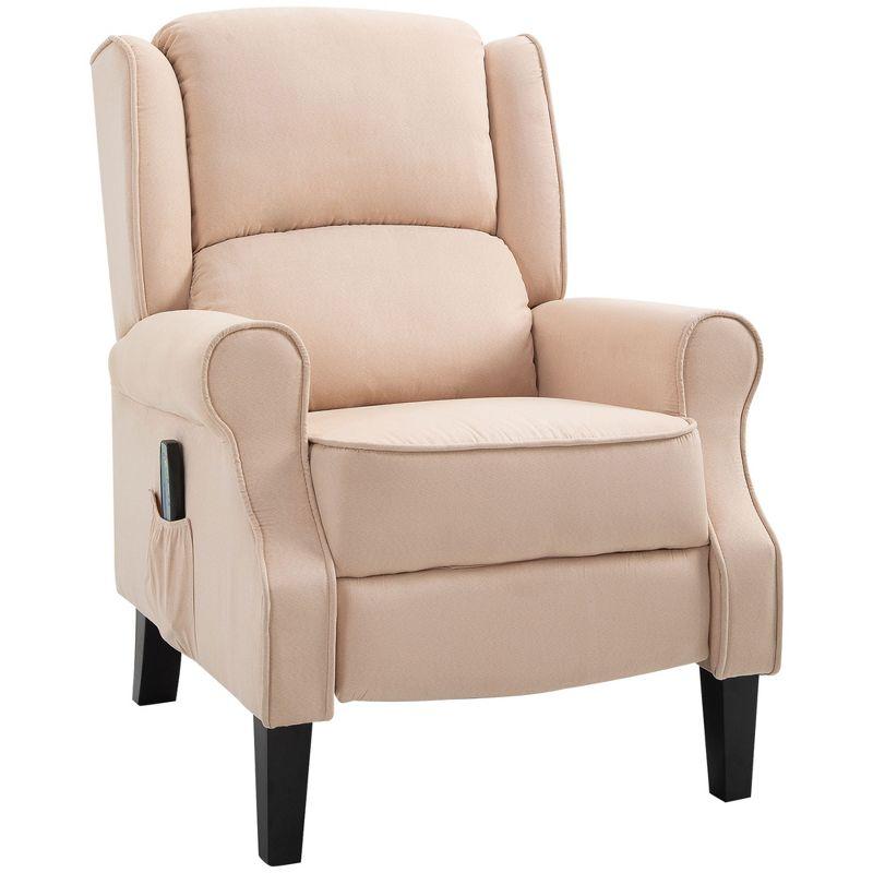 HOMCOM Push Back Heated Vibration Massage Recliner Chair Wingback Accent Sofa with Remote - Cream White
