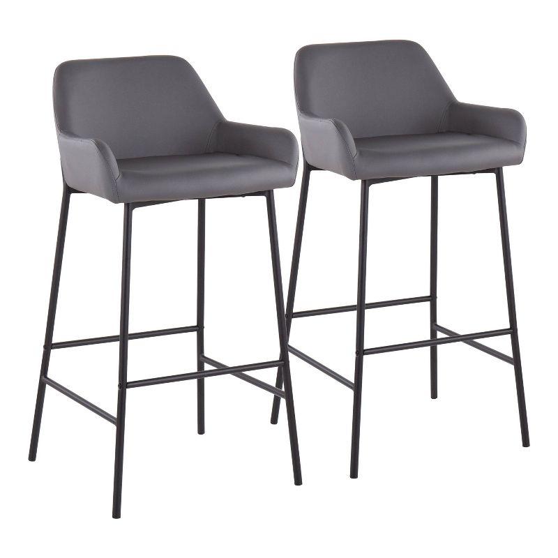 Daniella 38" Black Metal and Grey Faux Leather Bar Stools - Set of 2