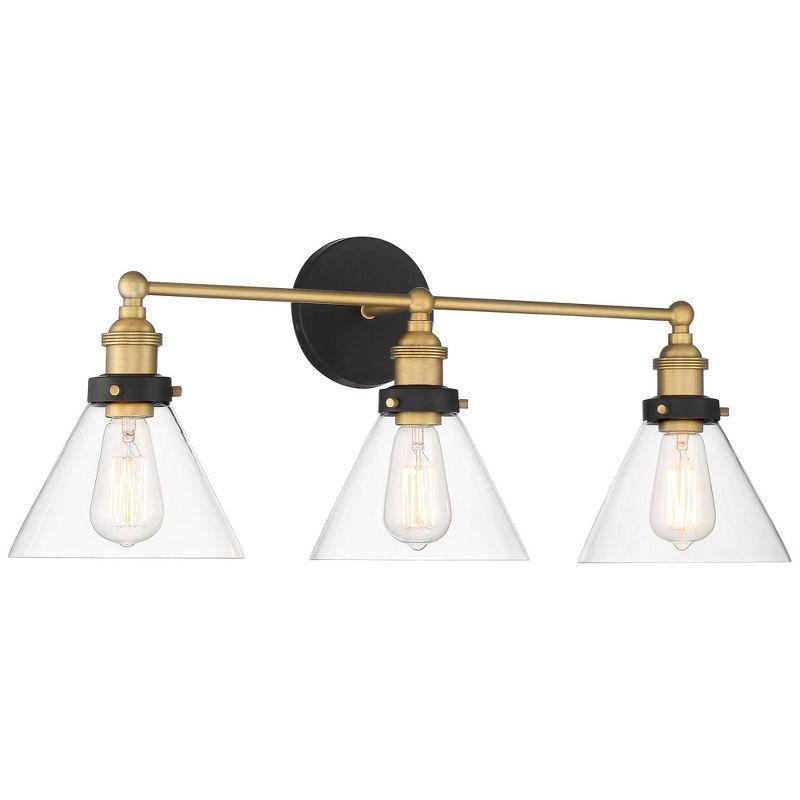 360 Lighting Burke Industrial Wall Light Black Brass Hardwire 28" 3-Light Fixture Clear Glass Shade for Bedroom Bathroom Vanity Reading Living Room