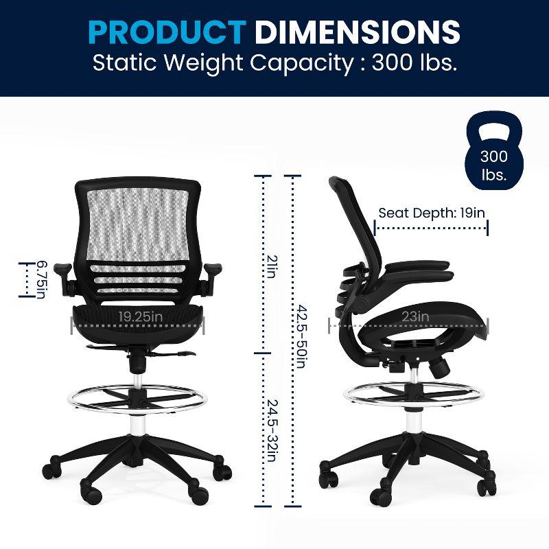 Flash Furniture Mid-Back Transparent Mesh Drafting Chair with Flip-Up Arms