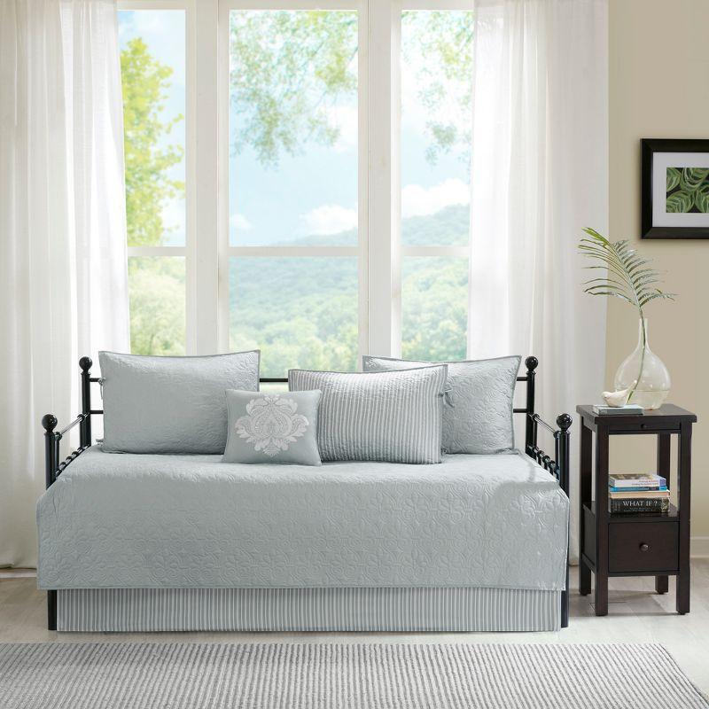 Quebec Gray Reversible Daybed Cover Set with Embroidered Pillow