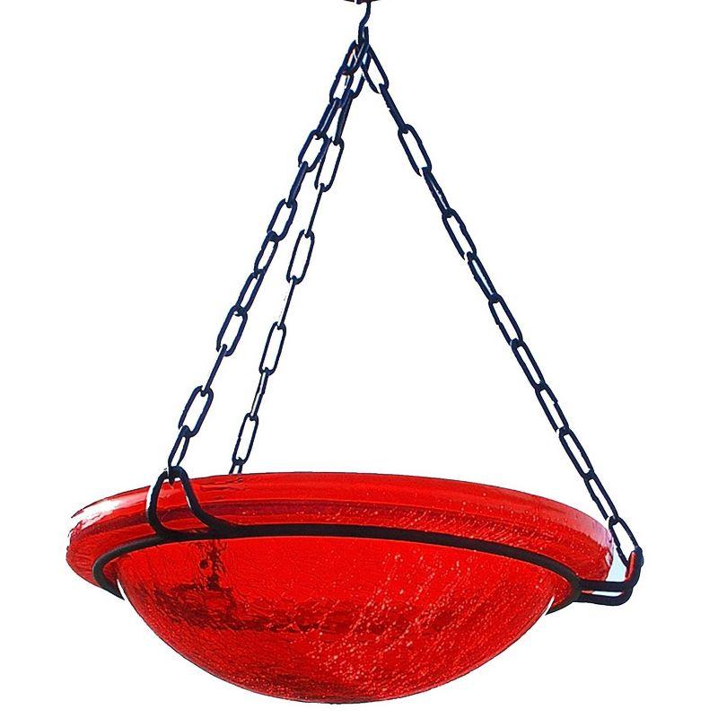 12.5" Tall Crackle Glass Hanging Birdbath Bowl Red - Achla Designs: Weather-Resistant, No Assembly, Iron Chain