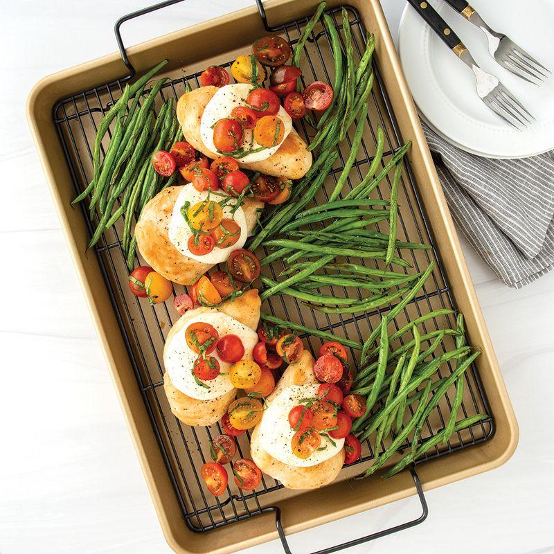 Gold Nonstick High-Sided Baking Tray with Black Rack