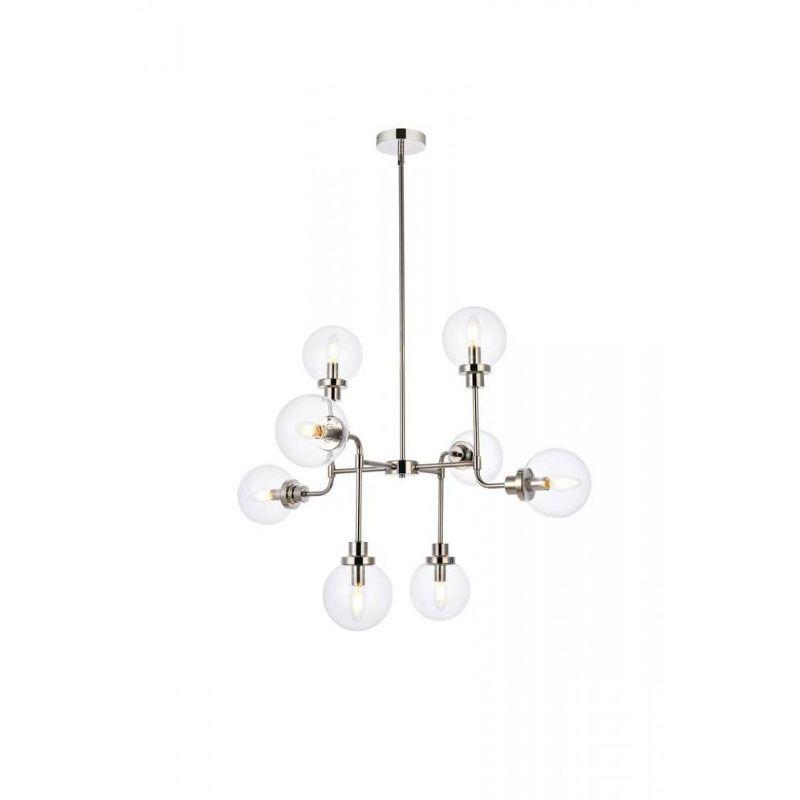 Elegant Lighting Hanson 8 lights pendant in polished nickel with clear shade