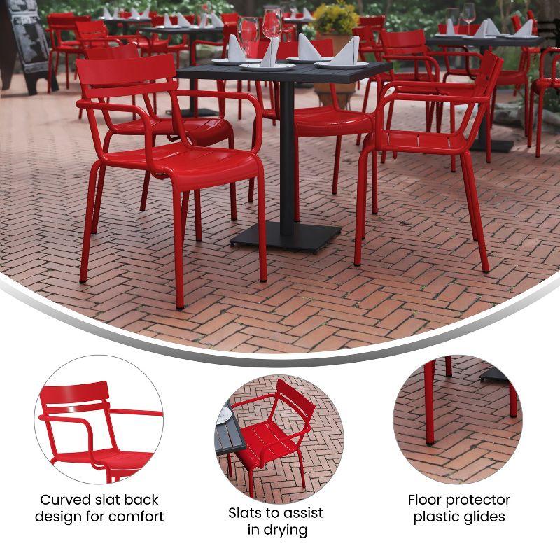 Flash Furniture Nash Commercial Grade Steel Indoor-Outdoor Stackable Chair with 2 Slats and Arms, Set of 2