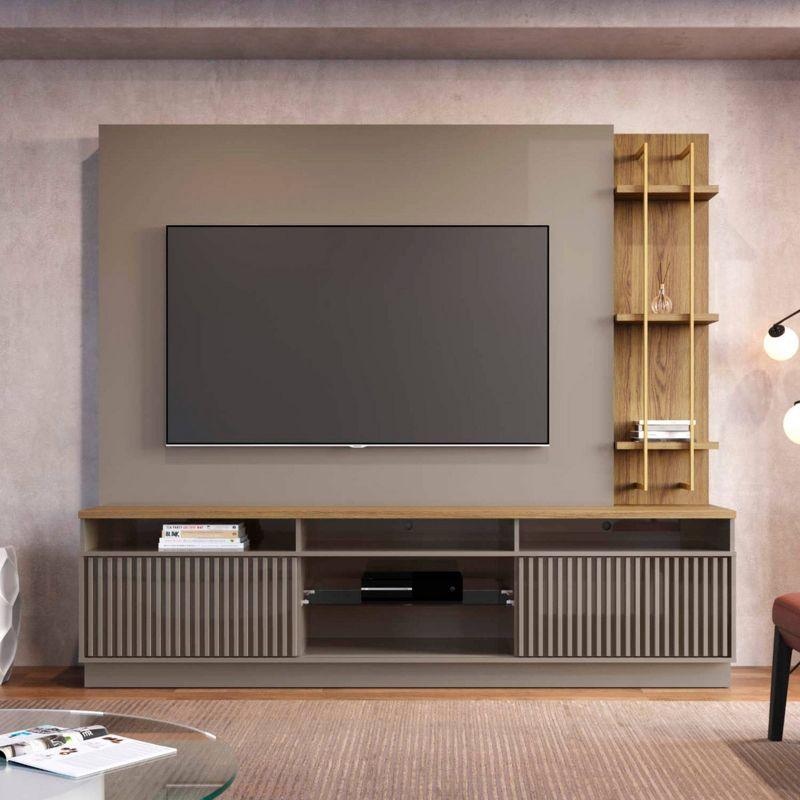 Modern Gray 71'' Floating TV Stand with Cabinet and Glass Shelf