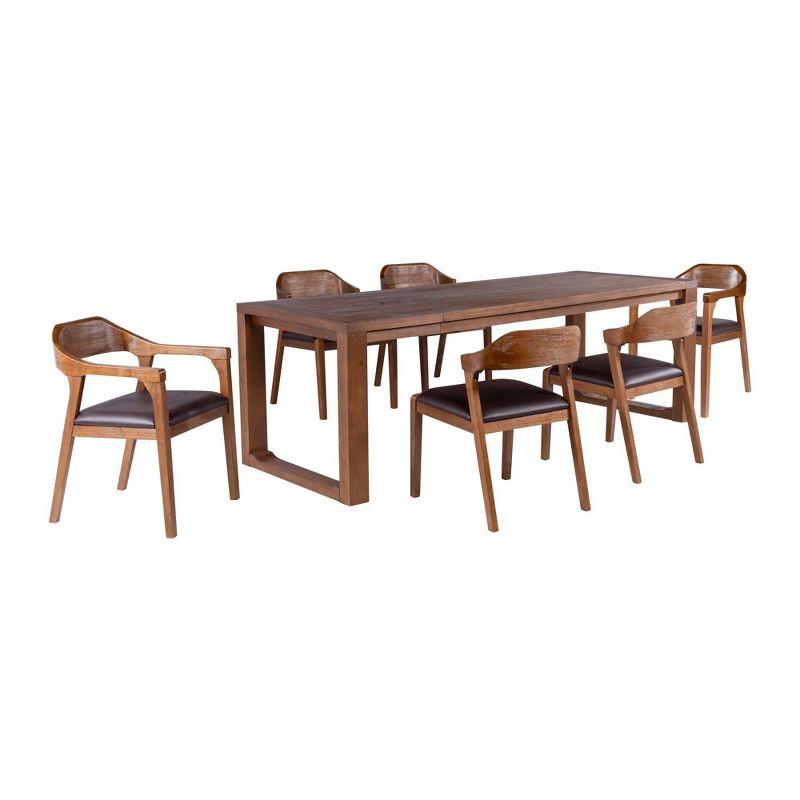 7pc Rasmus Extendable Dining Table Set with 4 Side Chairs And 2 Armchairs Chestnut - Boraam: Acacia Wood, Faux Leather Seats