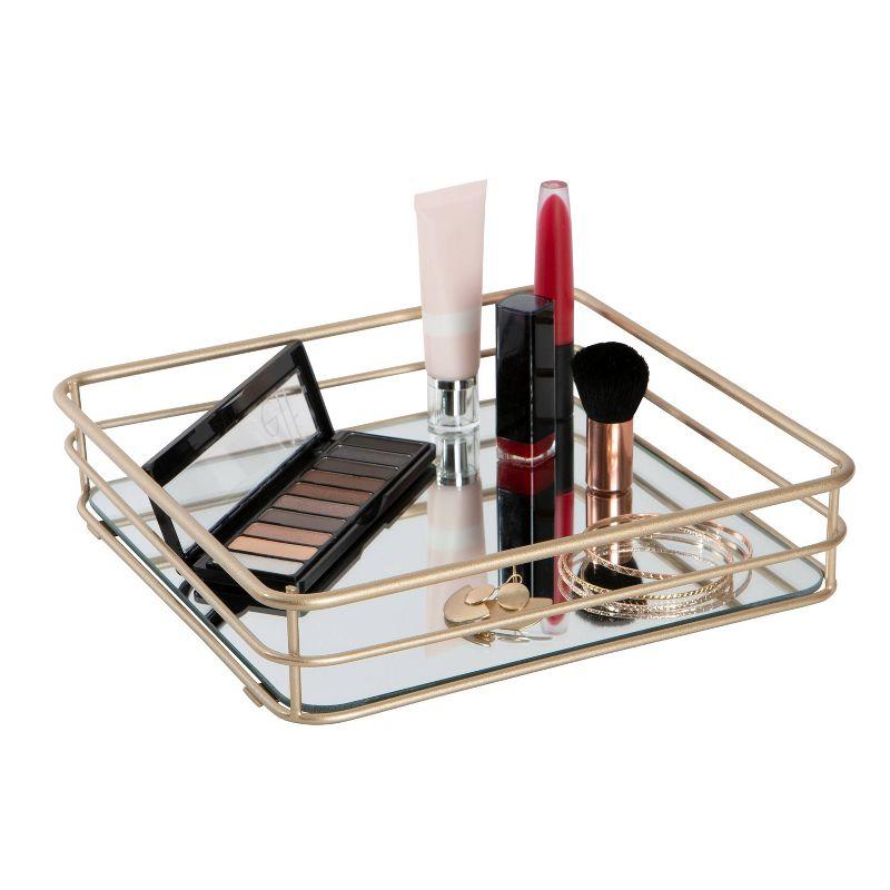 Square Gold Mirrored Glass Vanity Tray