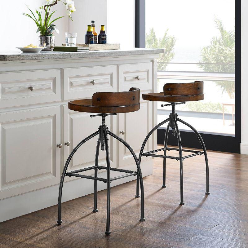 Edison Adjustable Height Stool Brown - Crosley: Industrial, Contoured Wood Seat, Steel Base, 26"-30.25" H