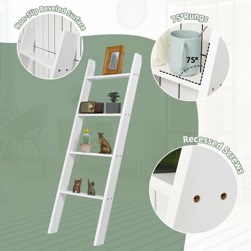Costway Wall Leaning Blanket Ladder Wood Decorative Quilt Blankets Holder Rack White