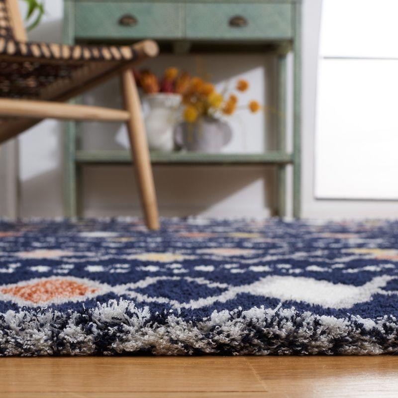 Navy and Multicolor Hand-knotted Rectangular Synthetic Rug