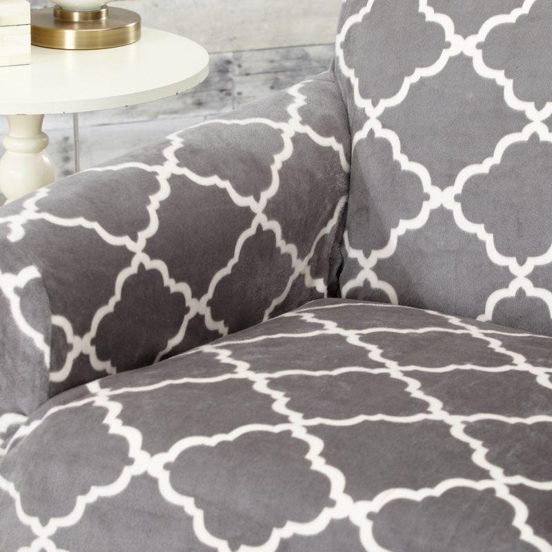 Lattice Grey Velvet Plush Stretch Loveseat Slipcover