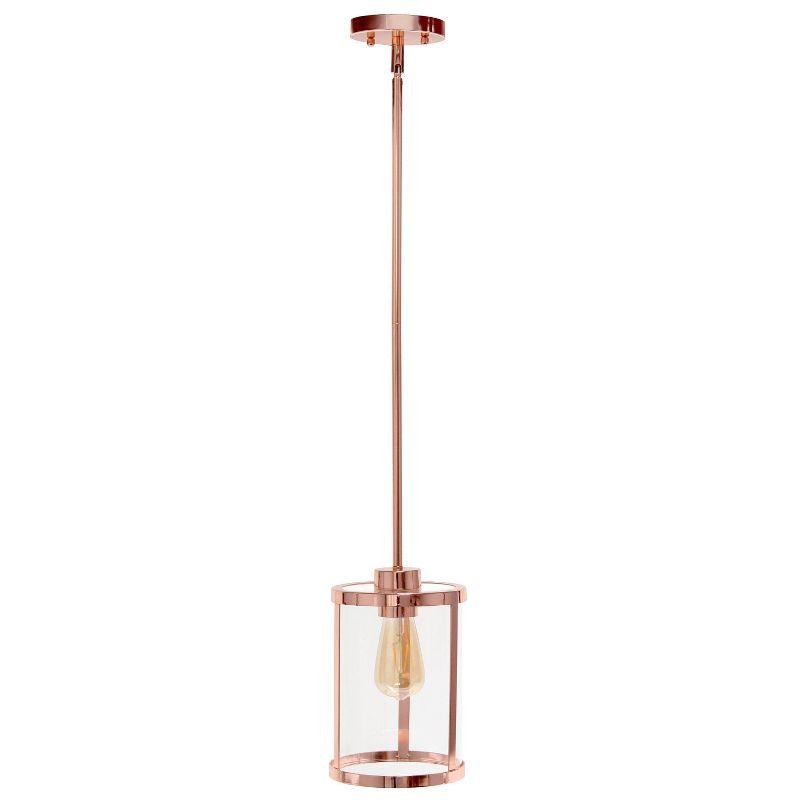 1-Light 9.25" Modern Farmhouse Adjustable Hanging Cylindrical Clear Glass Pendant Fixture with Metal Accent - Lalia Home