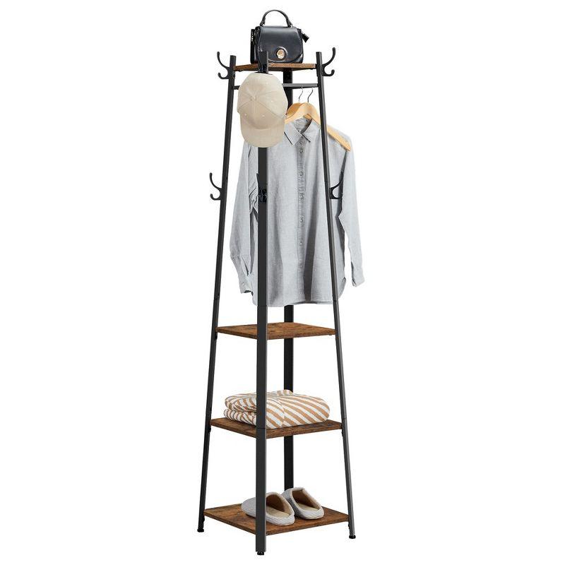 Industrial Style Coat Rack with Shelves and Hooks - Free-Standing Hall Tree for Entryway and Living Room