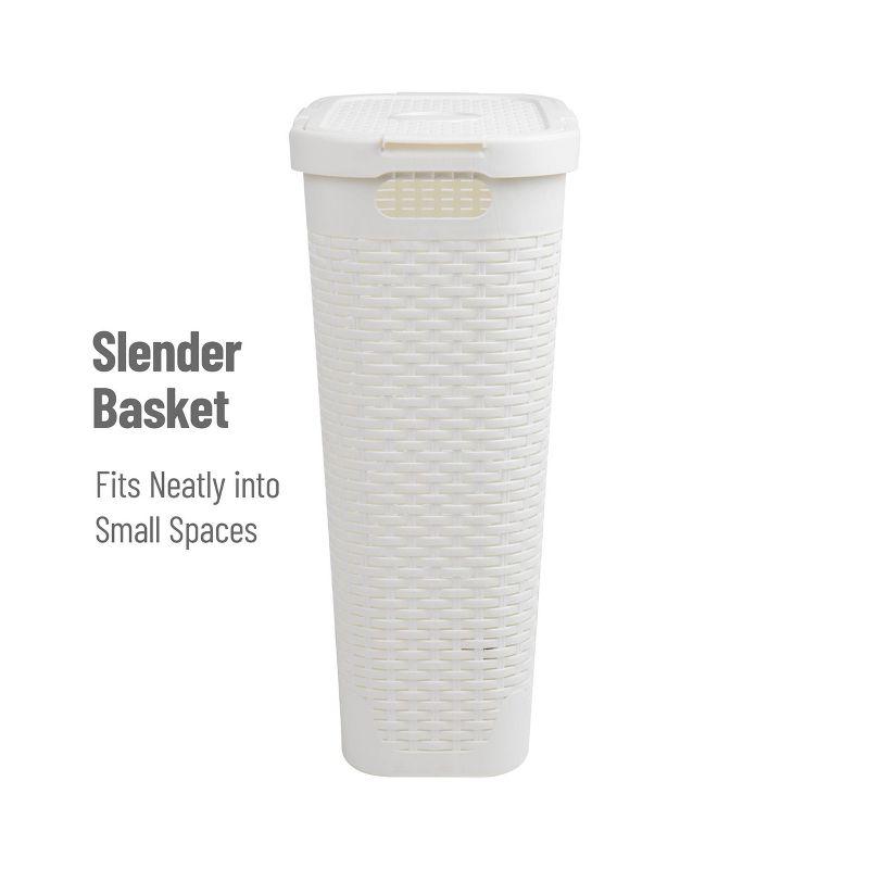 Mind Reader Mind Reader 40L Slim Laundry Hamper, Clothes Basket, Lid, Wicker Design, Plastic
