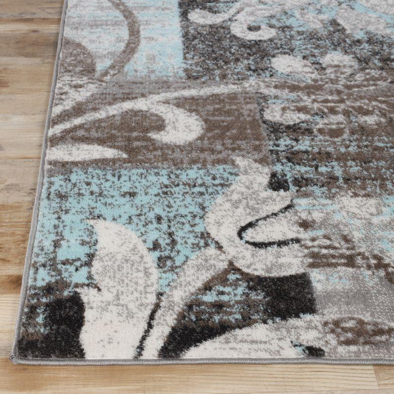 Contemporary Floral Patchwork Indoor Area Rug, 4'x6', Brown-Turquoise - Blue Nile Mills