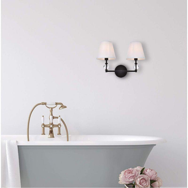 Elegant Lighting Bethany 2 lights bath sconce in black with white fabric shade