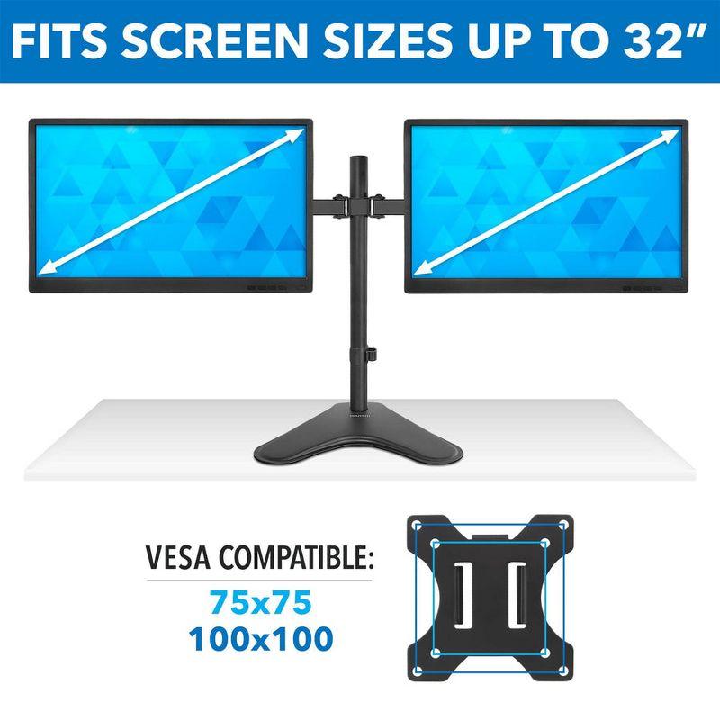 Mount-It! Double Monitor Desk Stand Fits 21 - 32 Inch Computer Screens | Freestanding Base | 2 Heavy Duty Full Motion Adjustable Arms