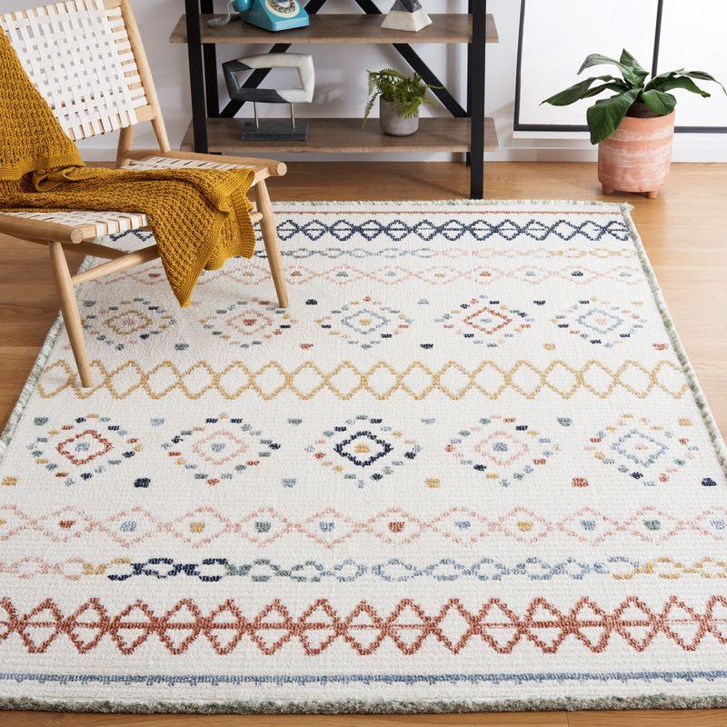 Ivory and Multicolor Flat Woven Wool Area Rug, 8' x 10'