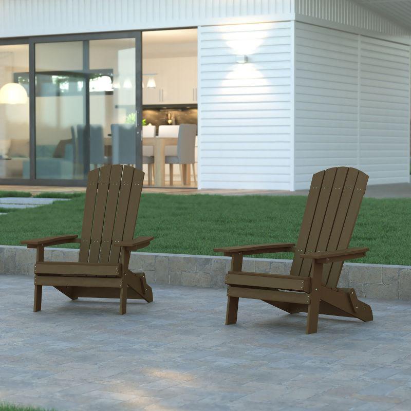 Emma and Oliver Set of 2 Indoor/Outdoor Poly Resin Folding Adirondack Chairs, All-Weather Chairs for Porch, Patio, or Sunroom