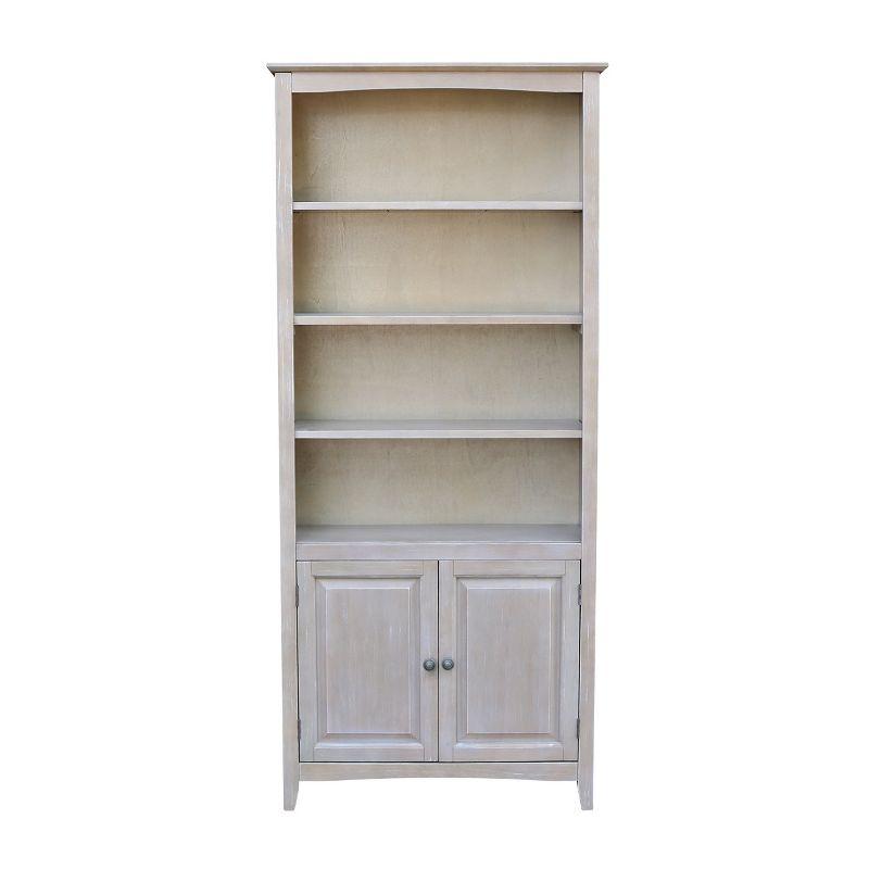 Washed Gray Taupe 72" Solid Wood Bookcase with Doors