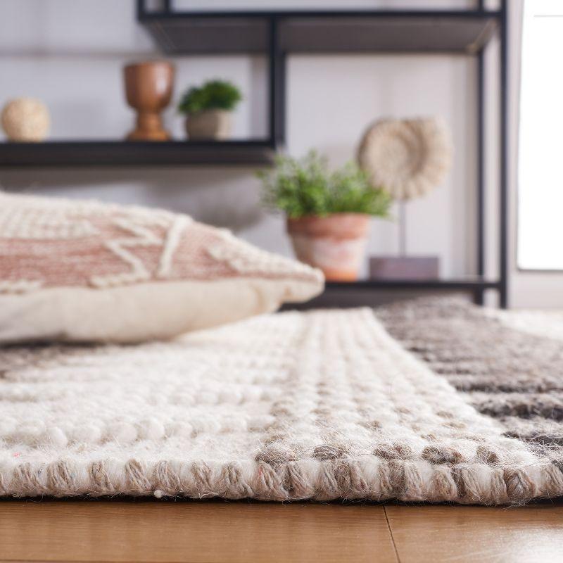 Ivory and Black Handwoven Wool Square Area Rug